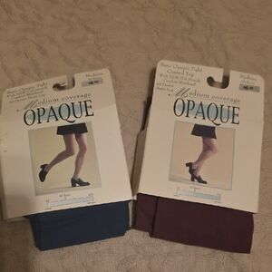 2 Pair Opaque Medium Coverage Tights Peacock & Wine Med